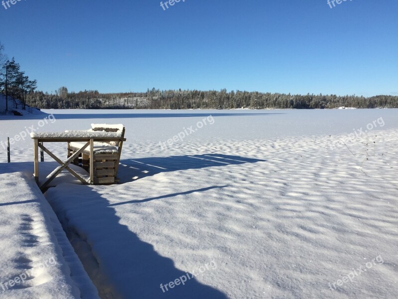 Frozen Lake Snow White Winter Landscape Finland