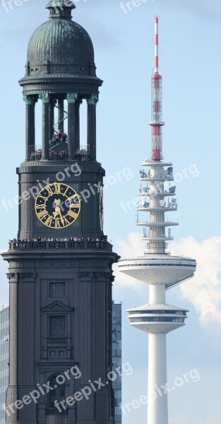 Hamburg Michel Steeple Port Landungsbrücken