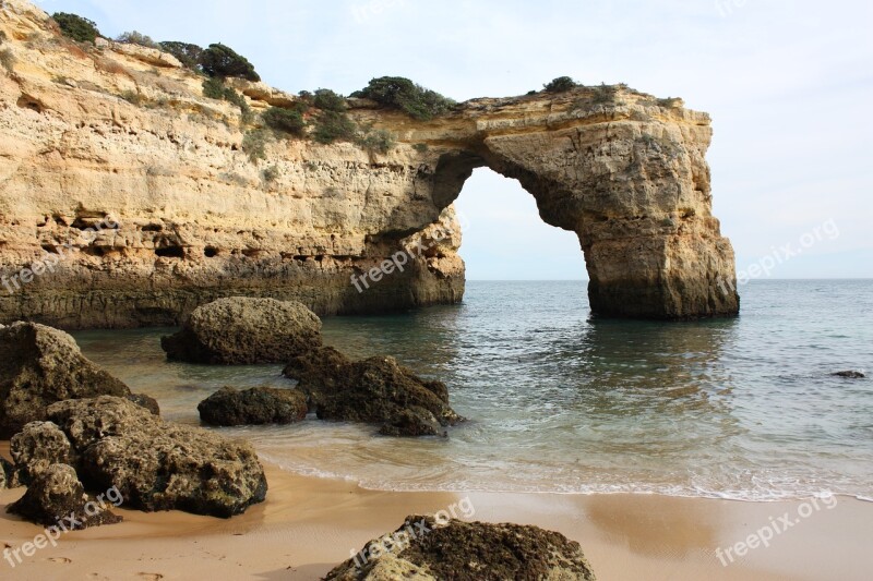 Beach Cliff Algarve Stone Nature