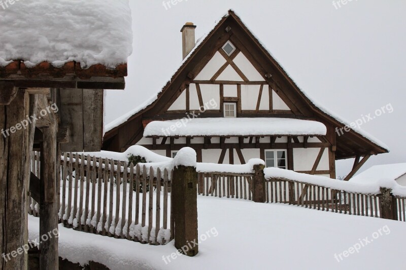 Fachwerkhaus Snow Snowy Winter Village