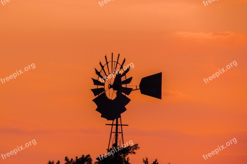 Sunset Windmill Sky Evening Shadows