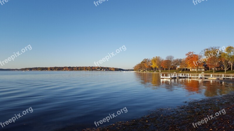 Autumn Lake Wisconsin Blue Sky Landscape