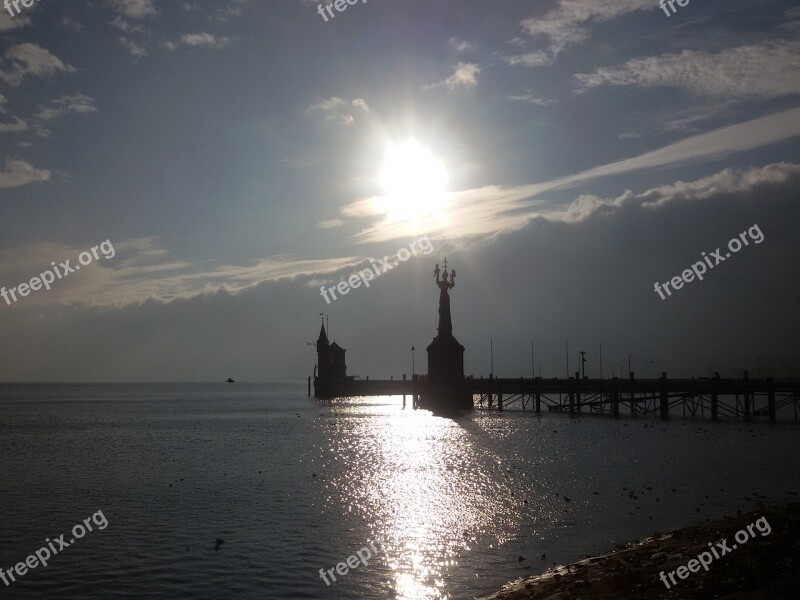 Imperia Rays Lake Constance Sea Bridge Evening