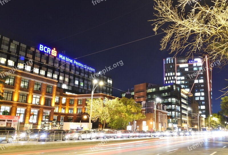 Evening Urban Traffic Bucharest Lights Road