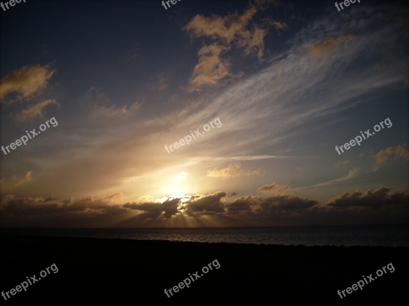 Sun Sunset Sea Water Clouds