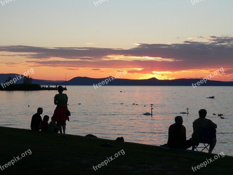 Lake Balaton Sunset Nightfall Free Photos