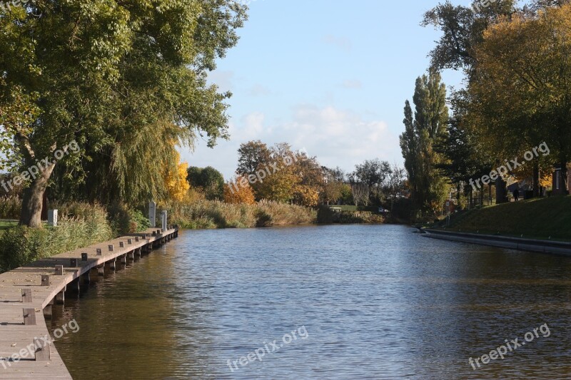 River Landscape Autumn Scaffolding Trees