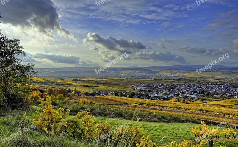 Valley View Autumn Vineyards Rhine Valley Clouds