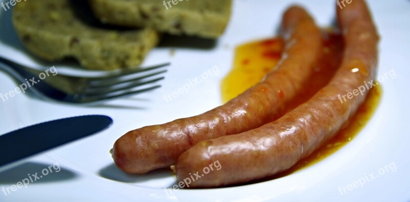 Sausages Frankfurterki Breakfast Dinner Fork