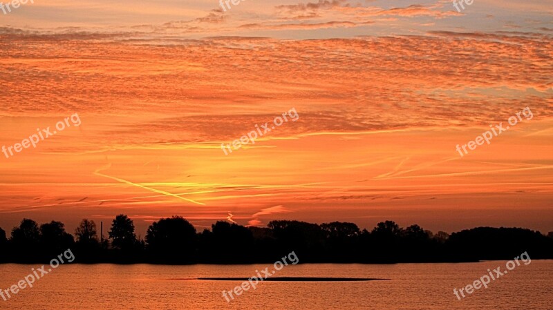 Sunset Afterglow Evening Sky Trees Silhuette