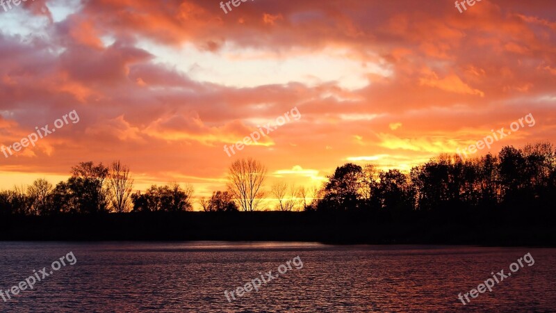 Sunset Afterglow Evening Sky Trees Silhuette