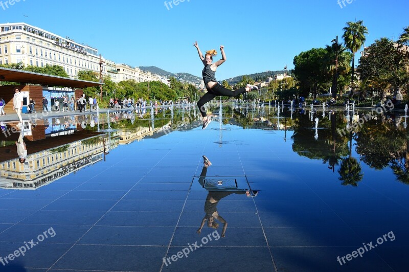 Fountain Mirror Nice Cote D'azur Water Mirror View Of The City