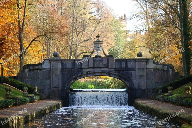 Bridge Autumn Fall Foliage Castle Park Ludwigslust-parchim