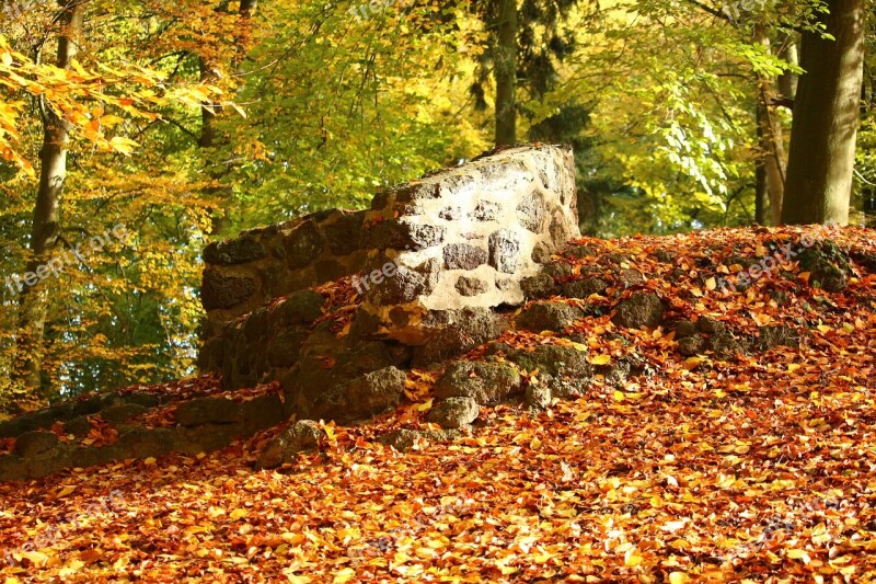 Ruin Stone Wall Autumn Masonry Wall