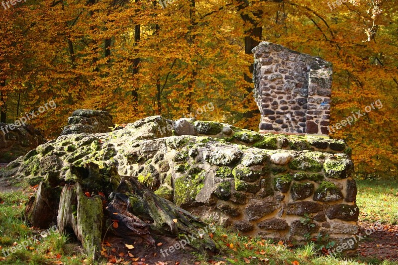 Ruin Autumn Stone Wall Grotto Feilenmoos