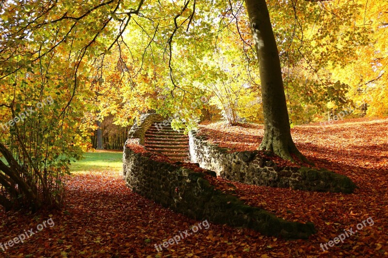 Autumn Ruin Stairs Fall Foliage Stair Step