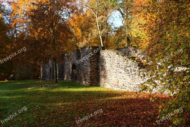 Ruin Stone Wall Autumn Fall Color Feilenmoos