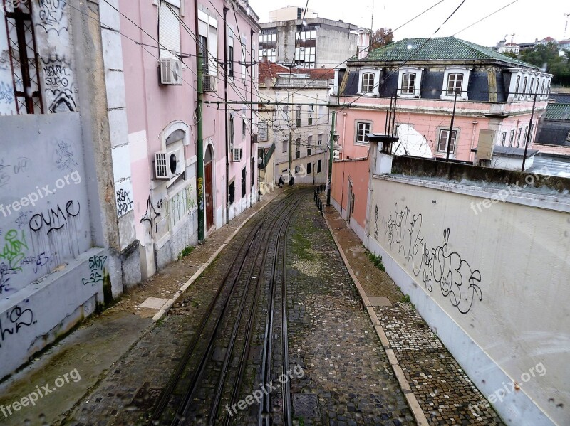 Tram Tracks Rails Lisbon Free Photos