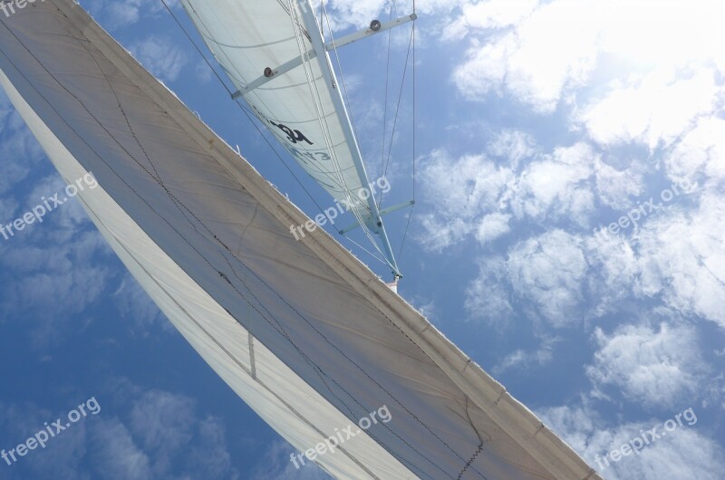 Sails Sky Sea Boat Clouds