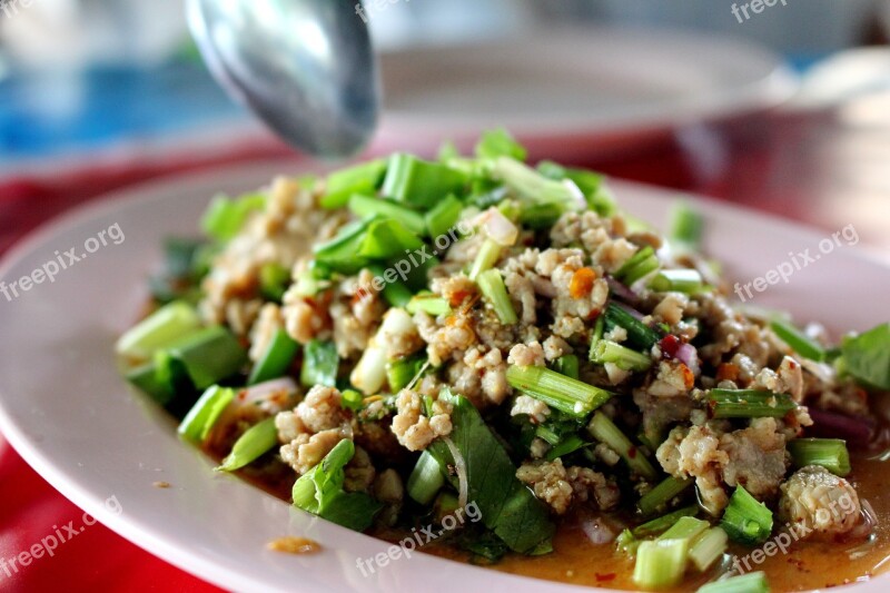 Pork Chop Minced Meat Isan Food Plate Green