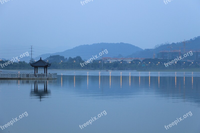 Lake Water Reflection Mist Landscape Pavilion