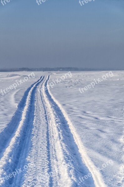 Snow Road Snowmobile Sun Winter