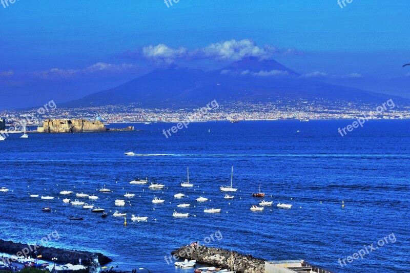 Naples Sea Vesuvius Blue Marine Landscape