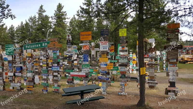 Signpost Forest Watson Lake Yukon Alaska Highway Signs