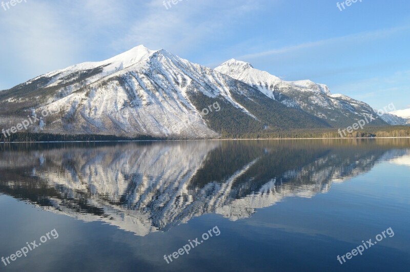 Lake Mcdonald Landscape Reflection Water Mountains