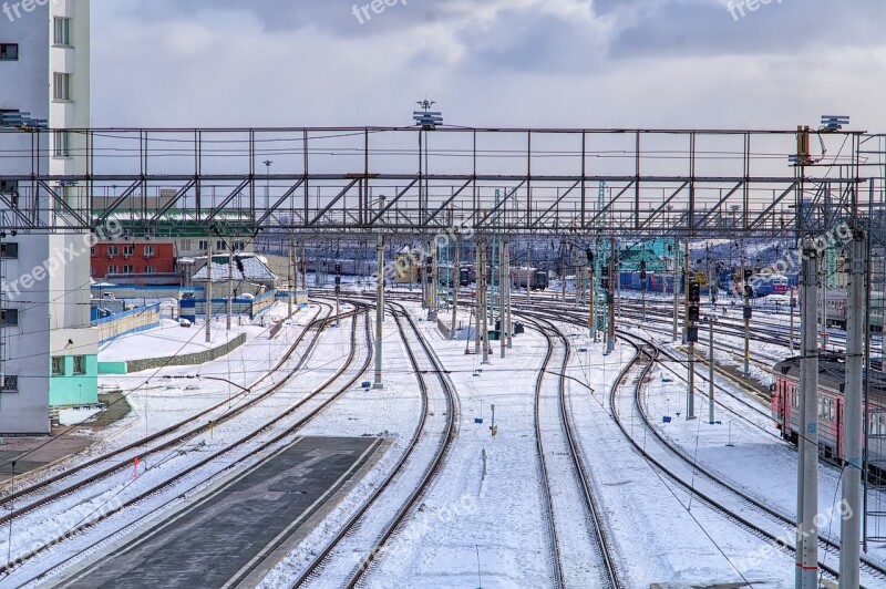 Station Snow Railway Rail Rails