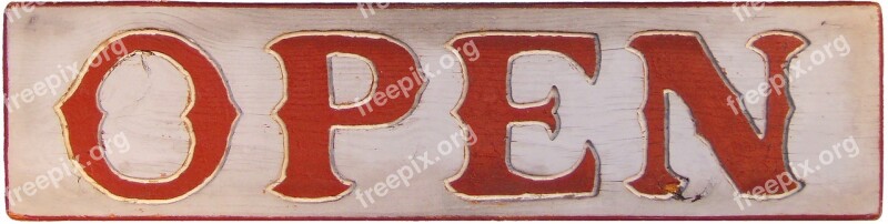 Sign Open Vintage Wooden Red