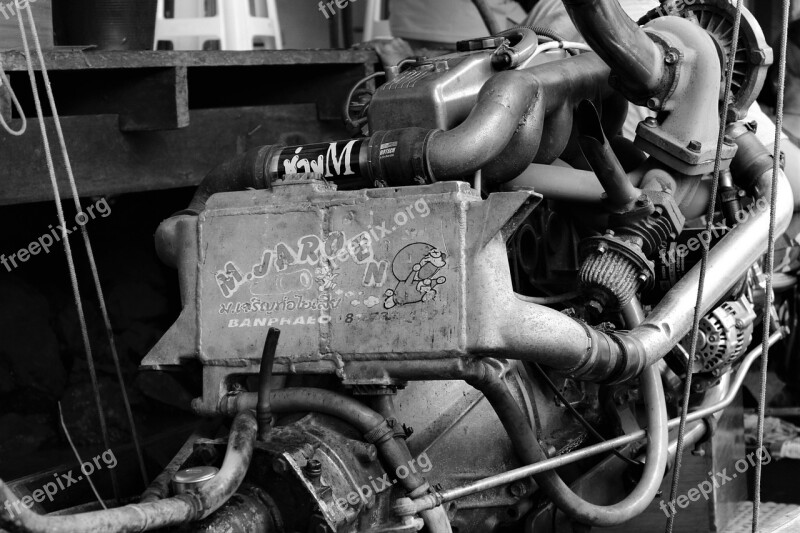 Engine Canoe Thailand Boat Old