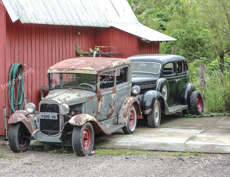 Red Cars Green Rust Tire