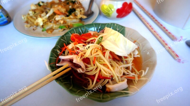 Salad Papaya Squid Dish Chopsticks