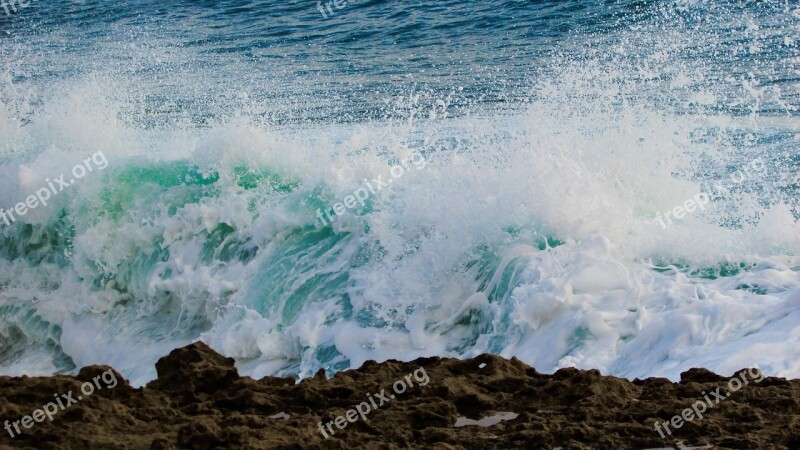 Wave Smashing Rocky Coast Sea Beach