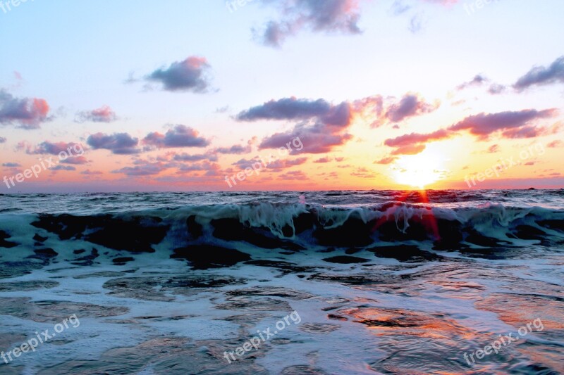 Beach Sunset Sunset Beach Ocean Sea