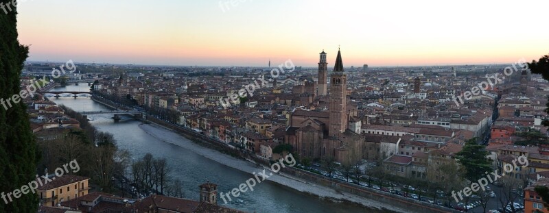 Italy Panorama River Church View