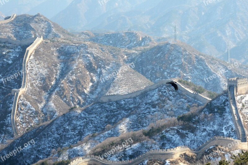 The Great Wall Snow Winter Landscape Flight