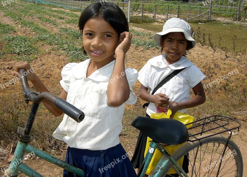 Transport Bicycle Girls Cambodia Tough