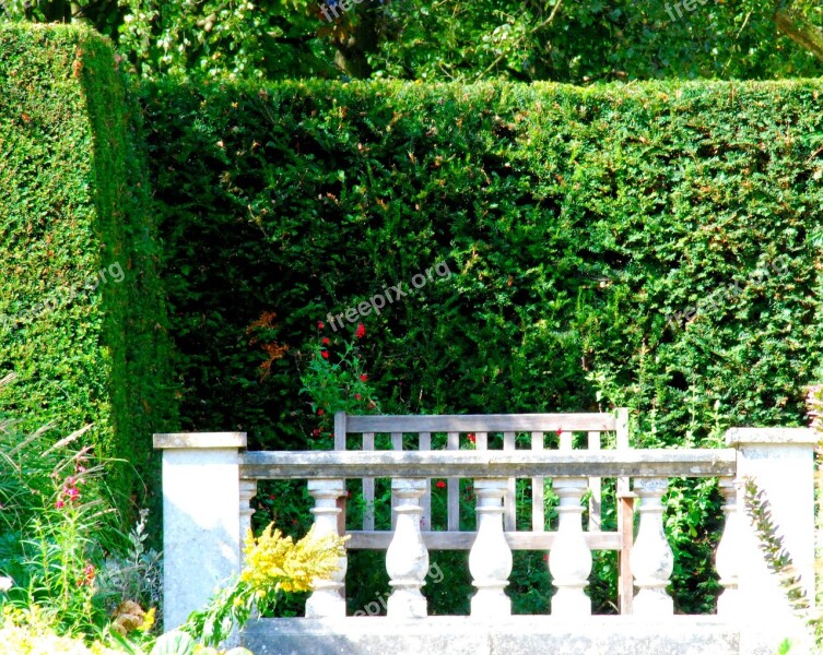 Garden Green Bench Stone Fences