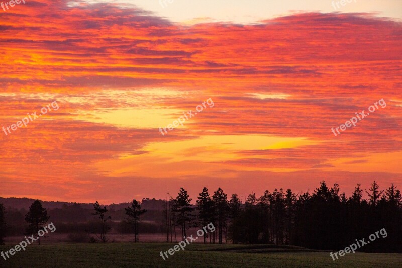 Morning Sun åmosen Sunrise Orange Sky Trees