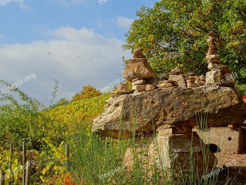 Stones Cairn Stacked Rhine Rudesheim