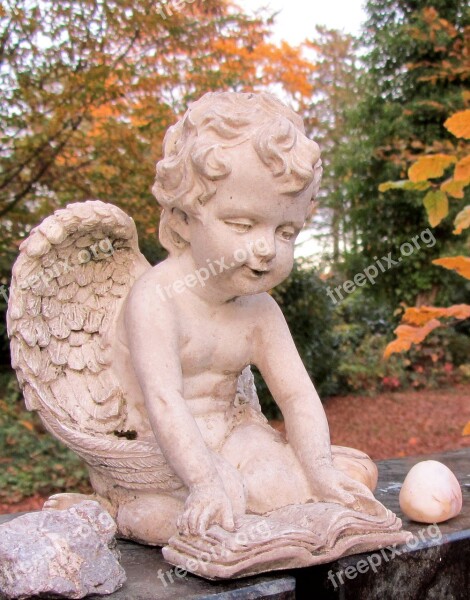 Angel Figure Sculpture Cemetery Autumn