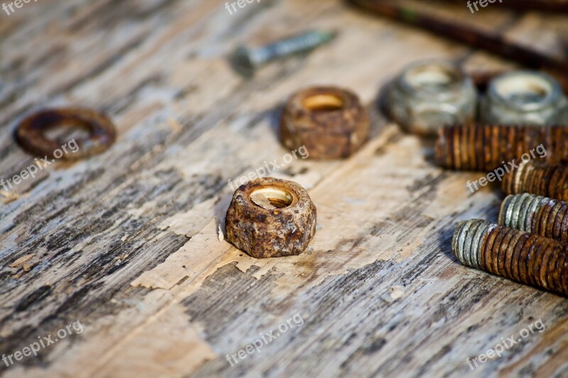 Nuts Bolt Rust Wood Steel