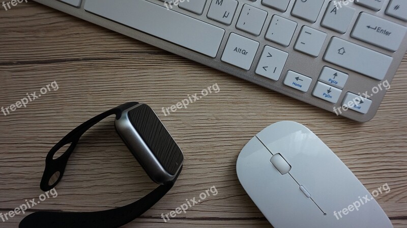 Smart Watch Keyboard Mouse Desk Workplace