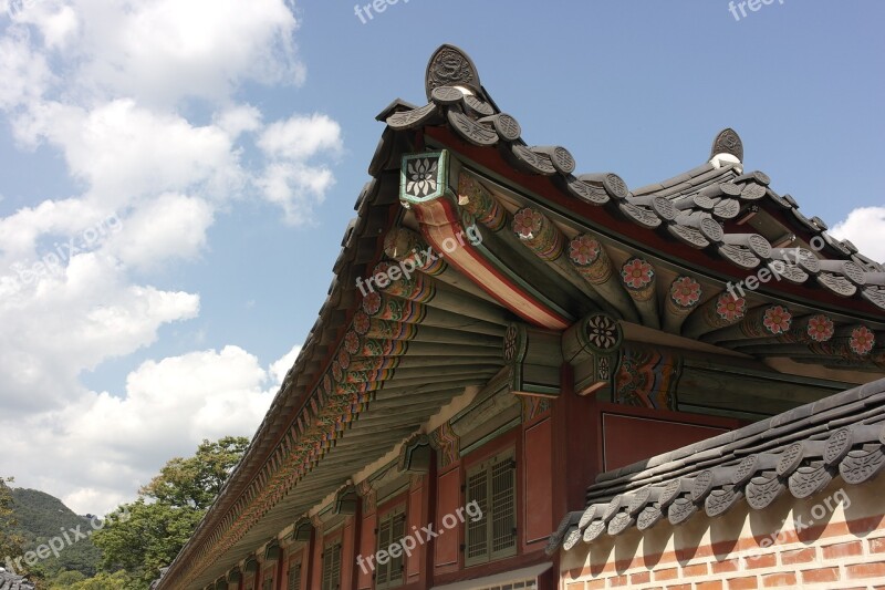 Republic Of Korea Gyeongbok Palace Roof Tile Sky Forbidden City