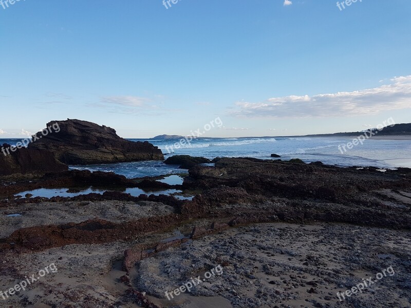 Laurieton Nsw Rock Pools Ocean Seaside Lava Formation