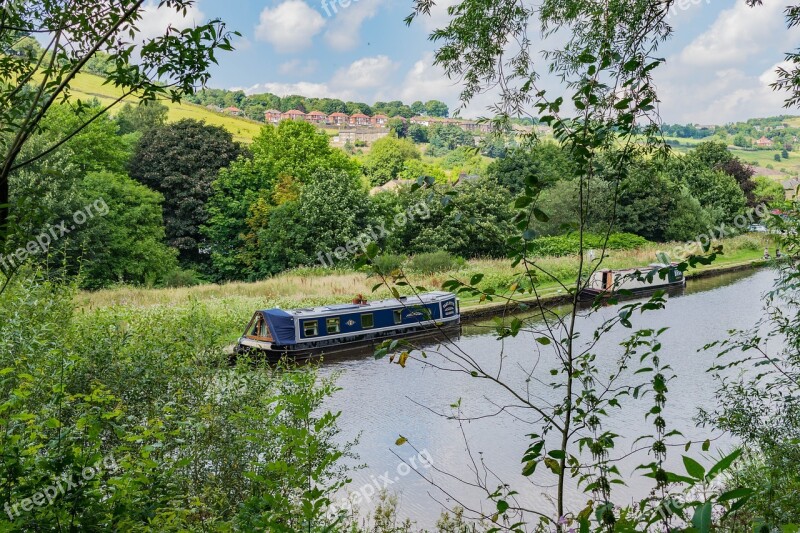 Canal Boat Landscape Stalybridge Huddersfield Narrow Canal