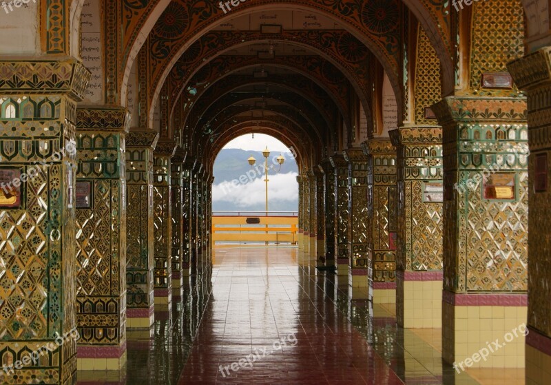 Buddhism Monastery Arch Corridor Pillars