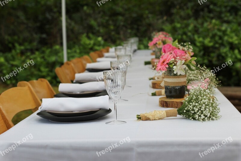 Wedding Table Glasses Flowers Plates